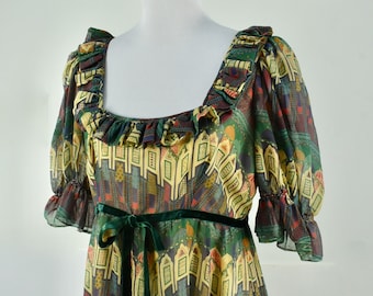 1970er Jahre SAMUEL SHERMAN Prairie Style Long Dress ..... Berühmter Britischer Designer ..... Grösse Large