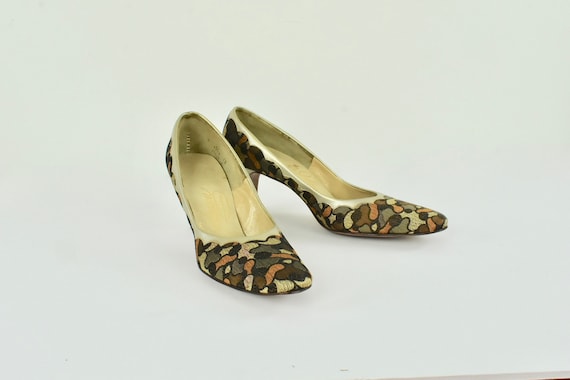 1950/60s Johansen Brocade & Leather Heels...... U… - image 1