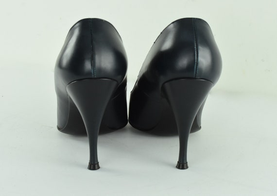 1960s Navy Leather Stilettos  ..... Hand Sewn  Ho… - image 5