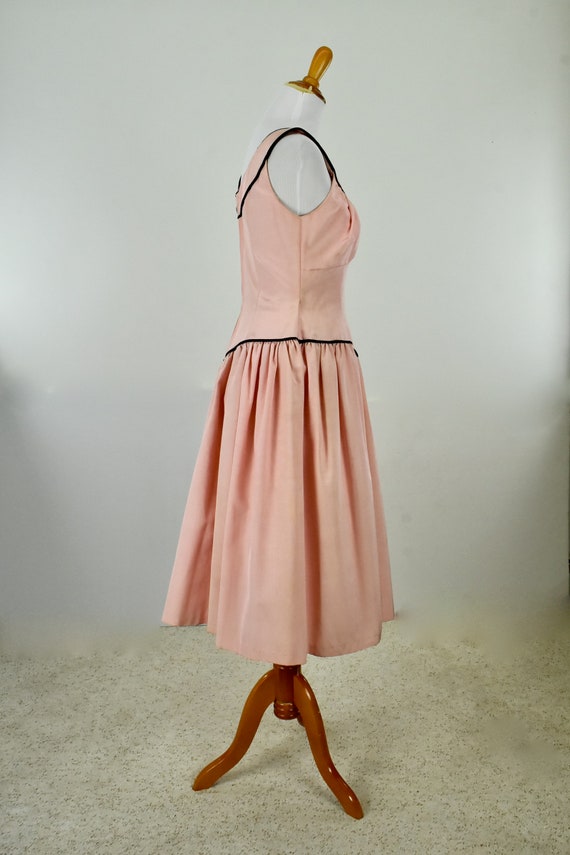 1950s Pink Faille PARTY  Dress with Black  Velvet… - image 4