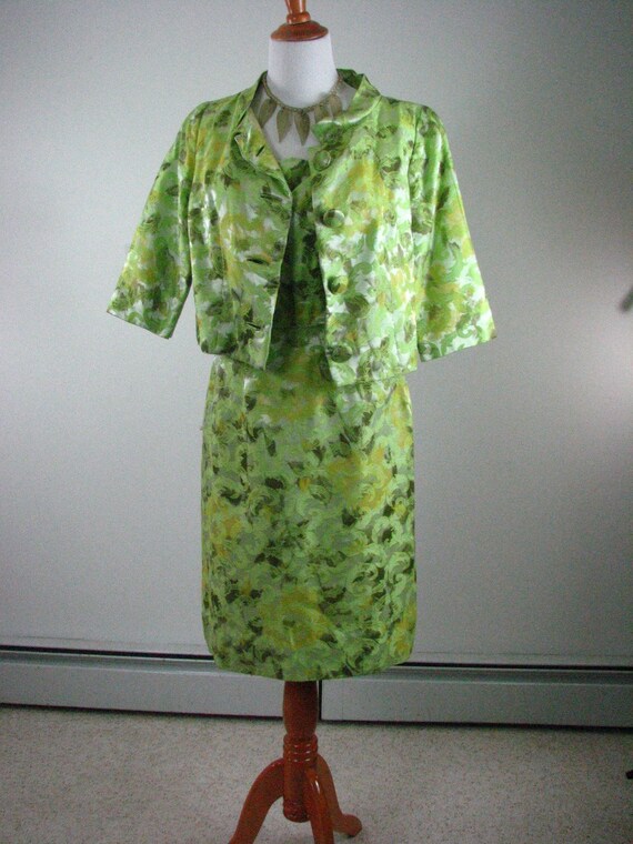 60's Green Brocade Two Piece Dress