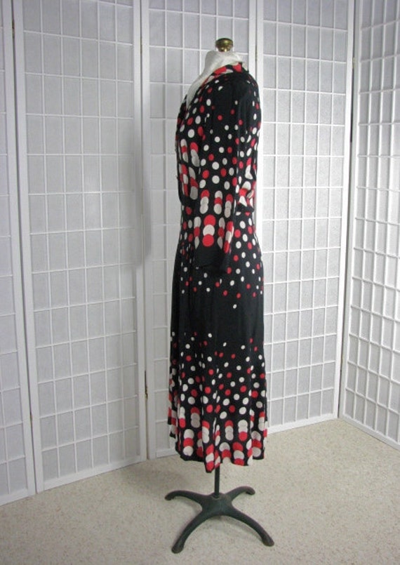 1930/40s Polka Dot Silk Dress in Black, Red, & Iv… - image 3