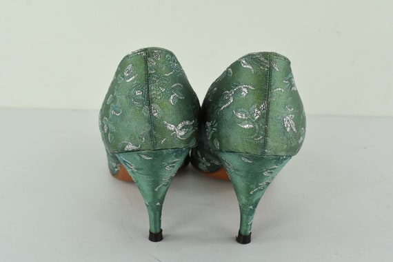 1950/60s John Jerro Brocade Heels in Green & Silv… - image 6