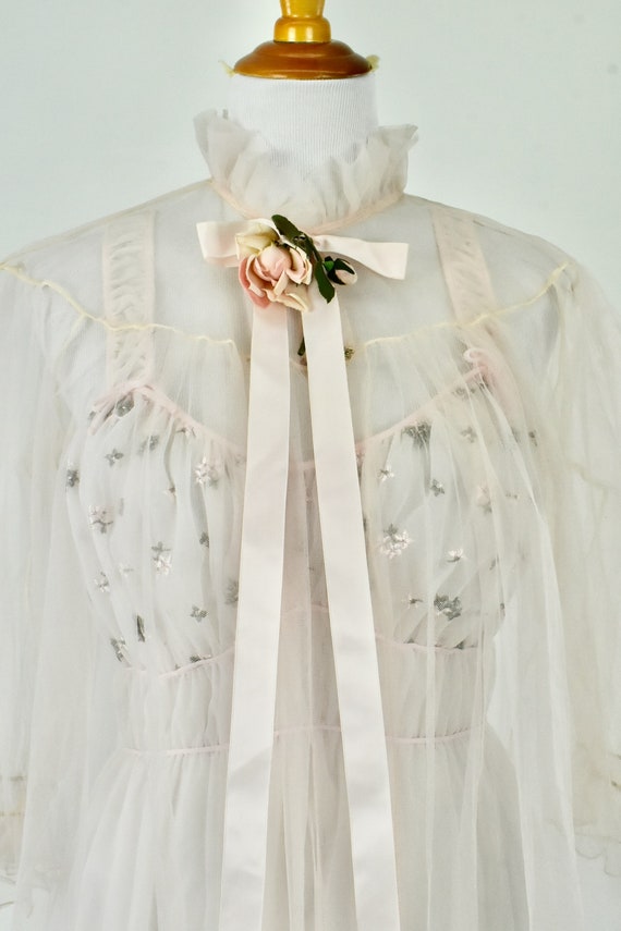 1950/60s LADY LEONORA  Blush Peignoir Robe - Shee… - image 3