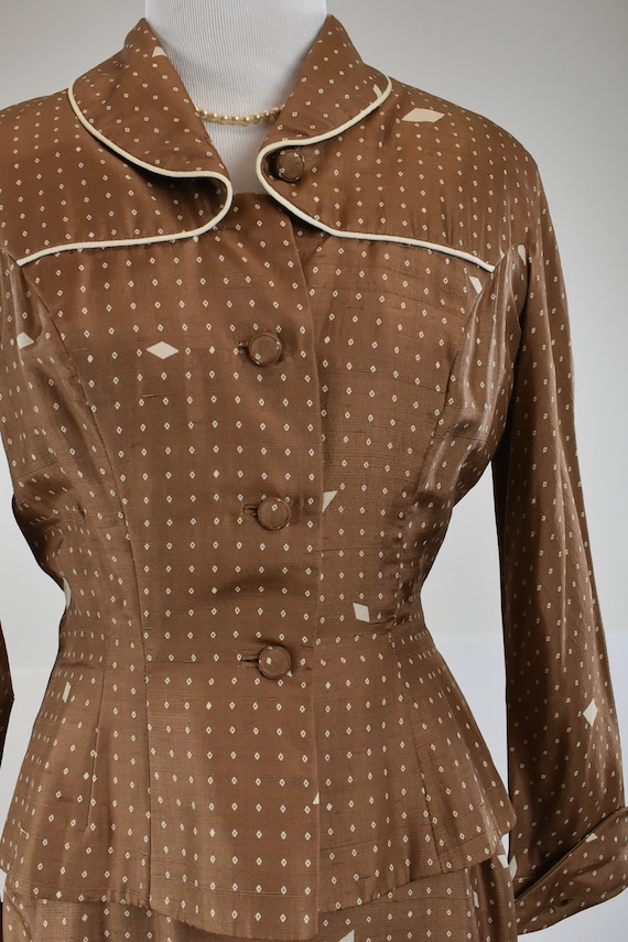 1950s Silk Caramel Colored Dress & Matching Jacke… - image 2
