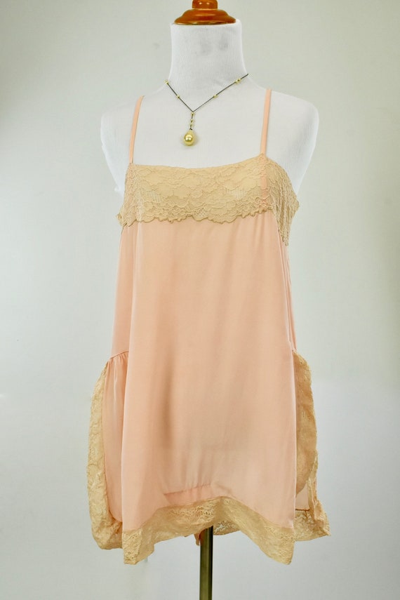 1920s Peach  Silk Step In Chemise... with HAND MAD