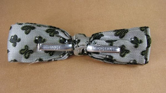 1950s Silver Printed Clip Bow Tie - image 2