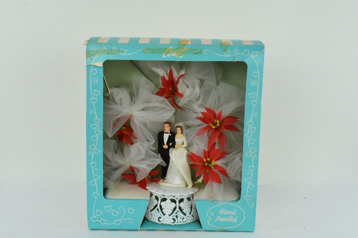 1950/60s Christmas Wedding Cake Topper with Poinsettias | Etsy