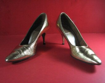 calf sexual Patronize 1950/60s Gold Metallic LEATHER Spike Heels.....6 1/2 - Etsy