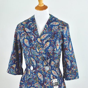 1950s Vibrant Blue Paisley Cotton Corduroy Robe .......New Old Stock in Mint Condition........size Medium