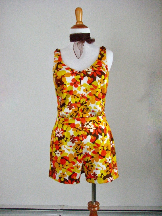 1960/70s MOD Polyester Knit Swimsuit / Playsuit