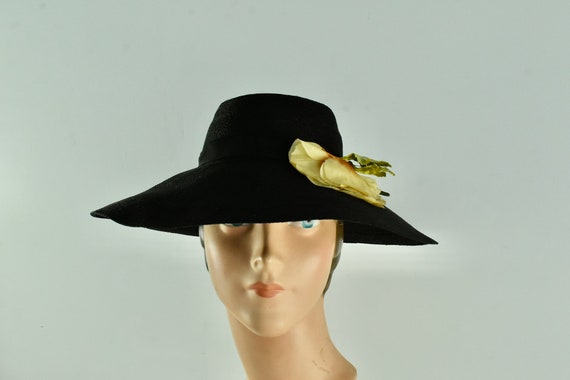 1930/40s Black Straw Hat ...... size Small - image 8