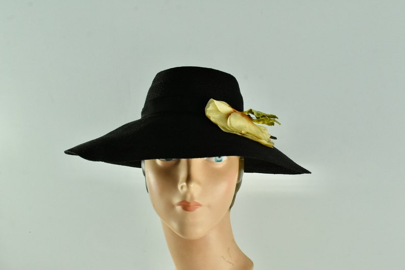 1930/40s Black Straw Hat ...... size Small image 8