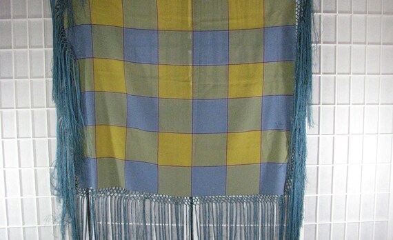 1930s Stunning Antique Plaid Wool Shawl with Silk… - image 5