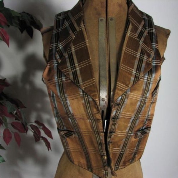 Repaired Victorian Silk Plaid Vest / sz S