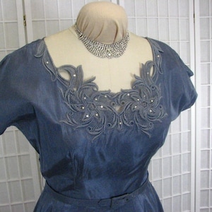 1950s Ann Kauffman Slate Blue Taffeta Party Dress &  Jacket......size 10