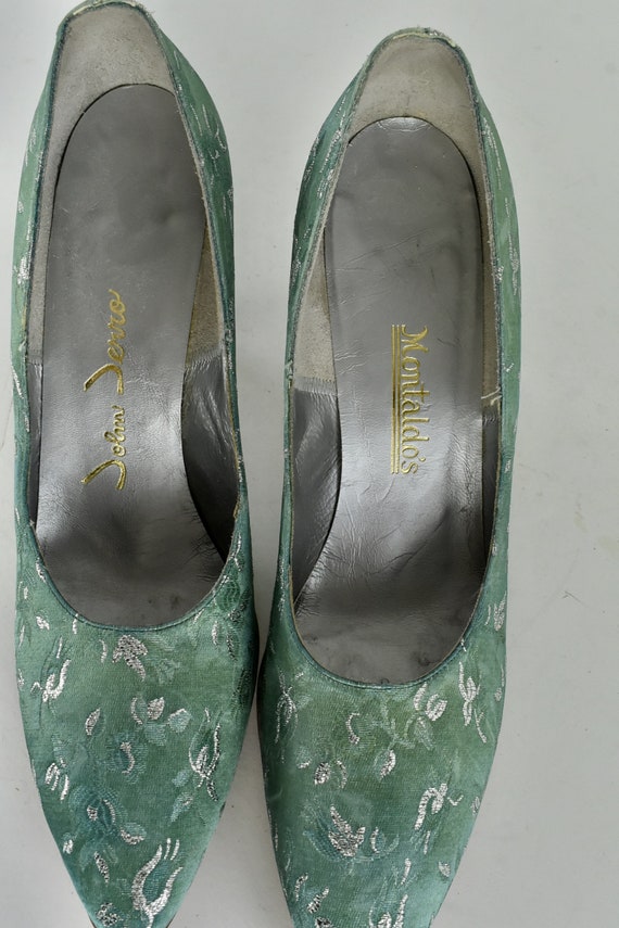 1950/60s John Jerro Brocade Heels in Green & Silv… - image 4