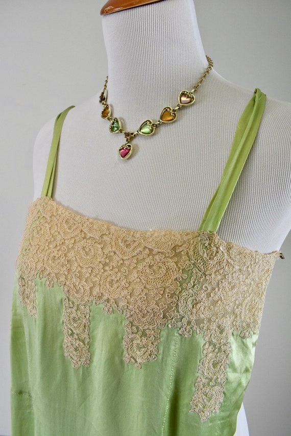 1920/30s Green Lace Slip / Nightgown  with Chanti… - image 2