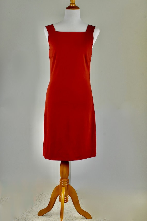 GENNY 1990s Burnt Red Knit Dress with OVERSTITCHED