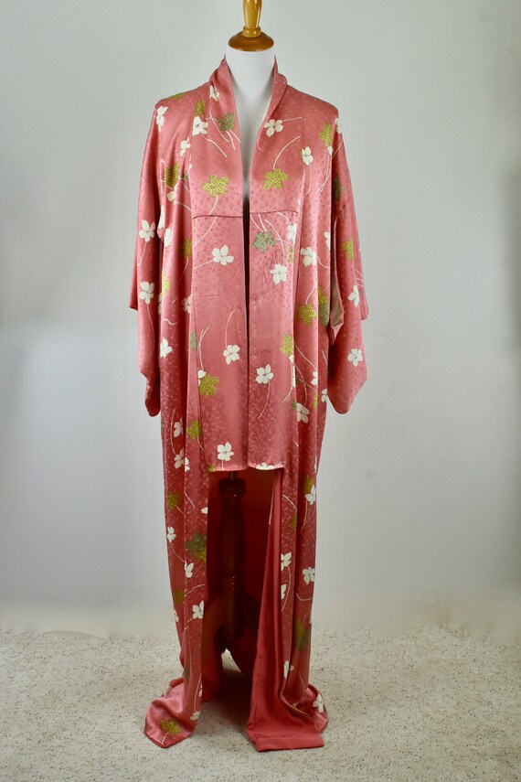 Prettiest 1970s Blue Floral Print Kimono Reversible to an Ivory & Coral Print