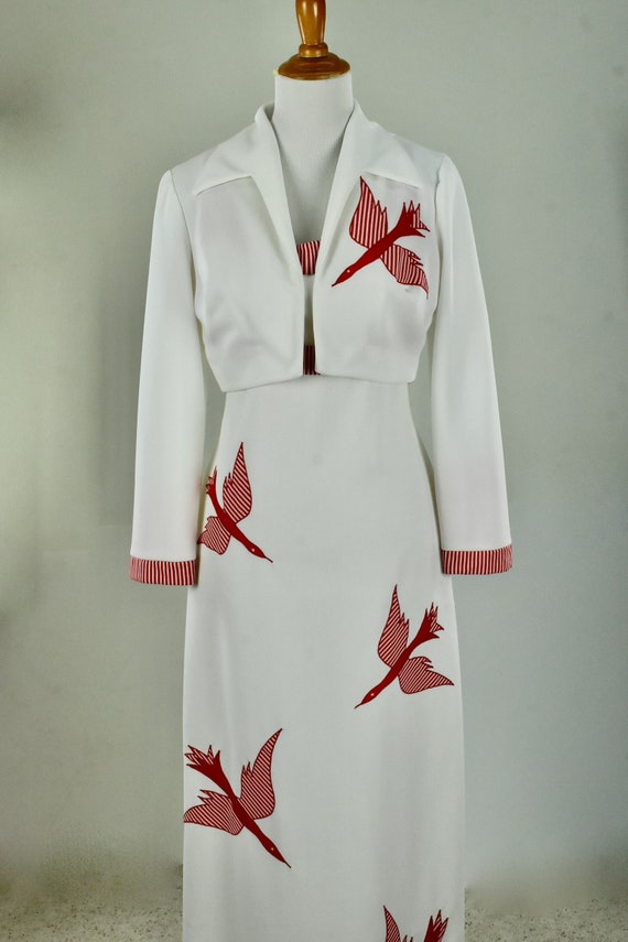 1970s  Polyester Knit Floral Long Dress & Jacket … - image 1