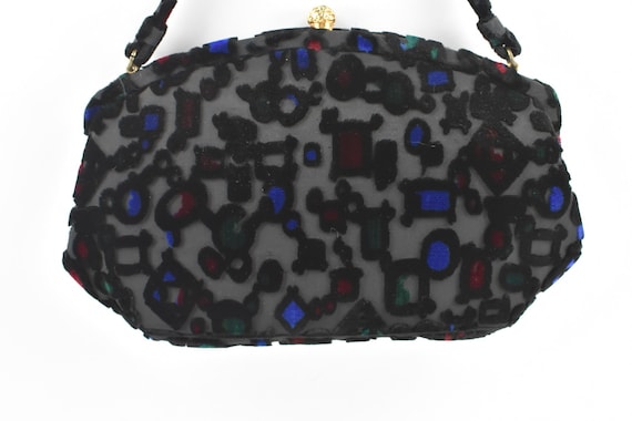 1950/60s Lewis  Black Sculpted Silk Velvet  Purse - image 1