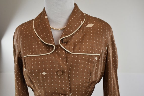 1950s Silk Caramel Colored Dress & Matching Jacke… - image 3