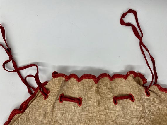 Antique  Hand EMBROIDERED Linen Drawstring Purse … - image 5