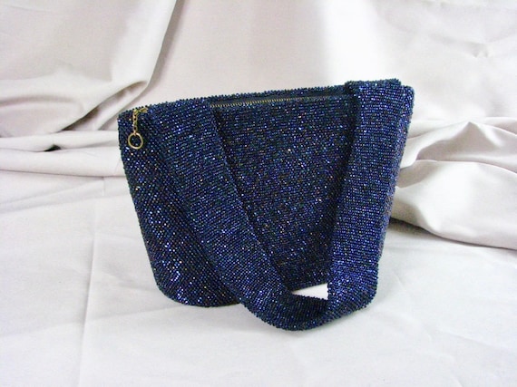 1940s Iridescent Blue Beaded Evening Bag & 1946 P… - image 1