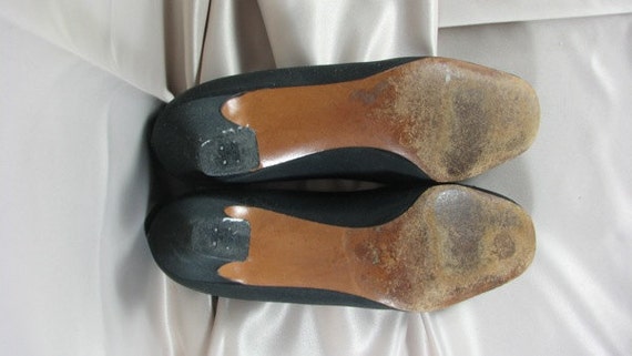 1960s Black Satin Pumps with Bows...... Hand Sewn… - image 4