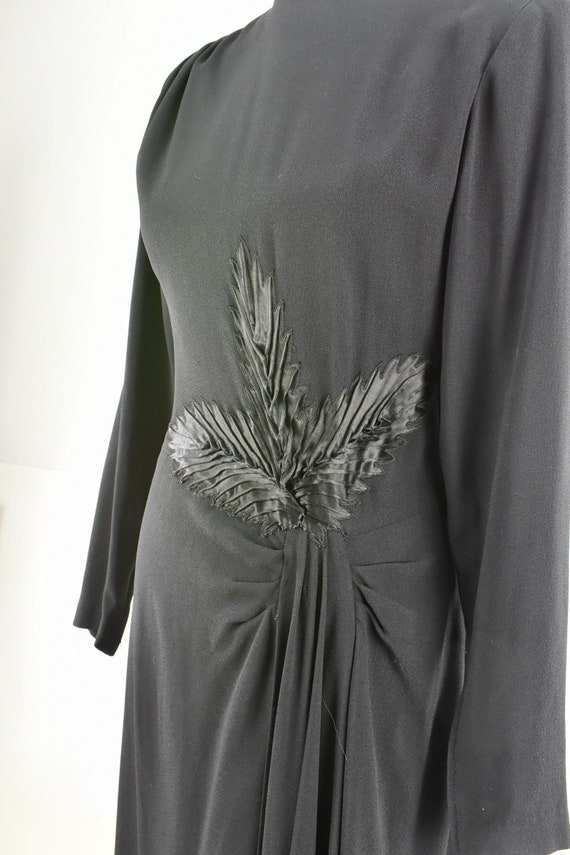 1930/40s Black Crepe Dress with Appliqué Accent...