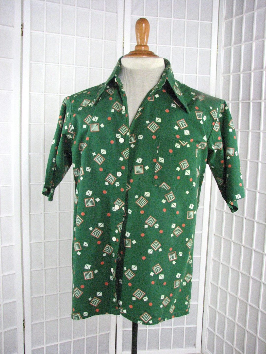 1950s Deco Geometric Green Cotton Short Sleeve Shirt by - Etsy