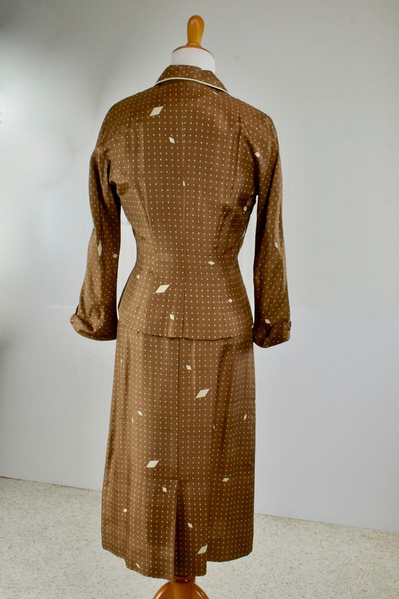 1950s Silk Caramel Colored Dress & Matching Jacke… - image 4