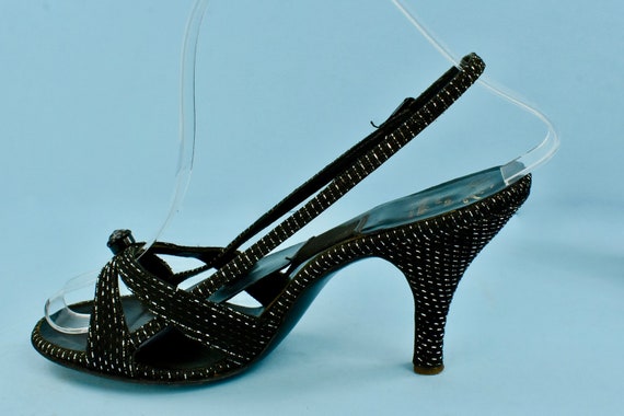 1950s  SPRINGOLATOR Sandals .... Black Fabric wit… - image 3