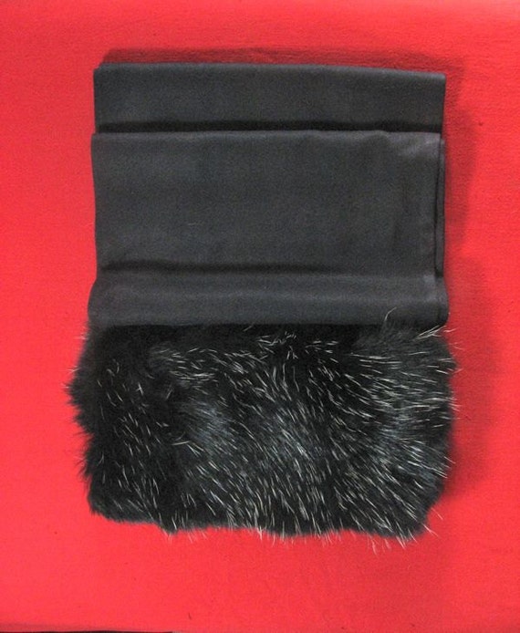Edwardian to 1930s Long Black Wool Scarf with B