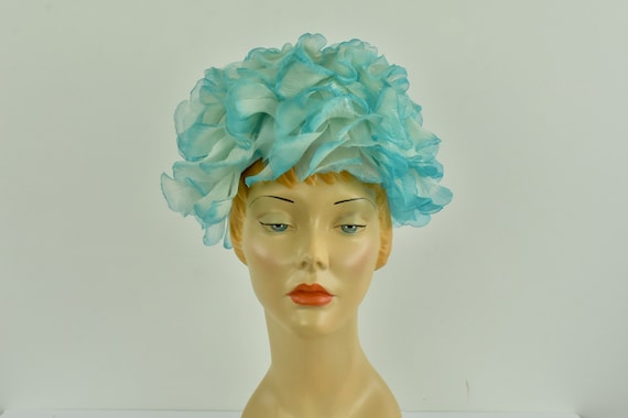 1960s  Turquoise  Organdy Hat by G Howard Hodge  … - image 1