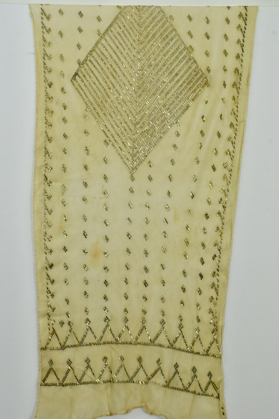 1920s Assuit Geometric Shawl in Antique White....… - image 9