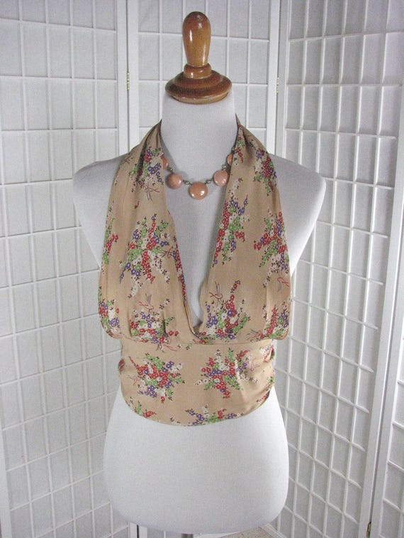 1930/40s Floral Halter Top in Silky Rayon........
