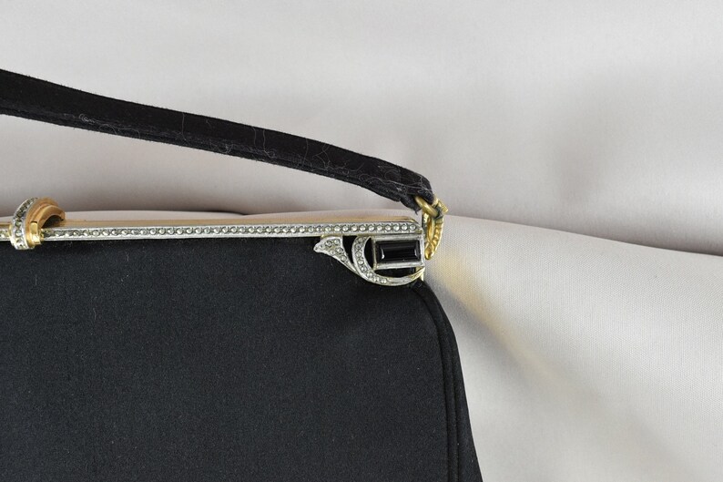 1950s Black Silk Evening Purse by MM Morris Moskowitz .......Cut Steel Beaded Frame...... GORGEOUS in Design /& Condition