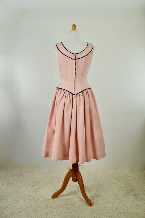 1950s Pink Faille PARTY  Dress with Black  Velvet… - image 2