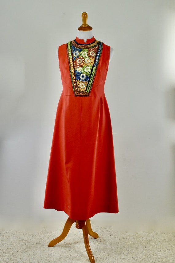 1970s RED  Long Dress by Solange Models  with  Han