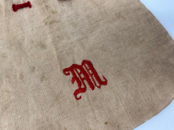 Antique  Hand EMBROIDERED Linen Drawstring Purse … - image 4