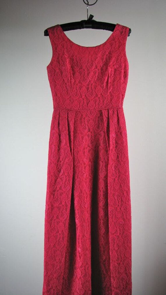 1960s Raspberry Lace Gown and Matching Jacket....… - image 2