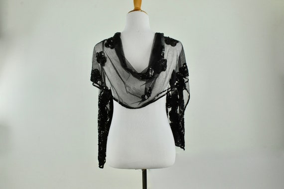 1930/40s Black Sequin & Net Shawl........Made by … - image 2