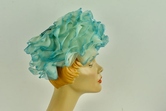 1960s  Turquoise  Organdy Hat by G Howard Hodge  … - image 2