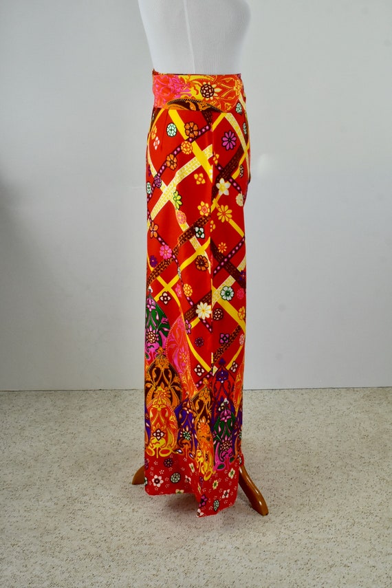 1960/70s Palazzo Psychedelic Pants with Tie Belt.… - image 4