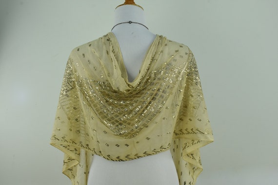 1920s Assuit Geometric Shawl in Antique White....… - image 1