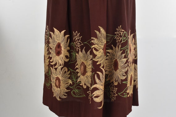1940s HAND PAINTED, Hand Tailored  Brown Rayon Sk… - image 5