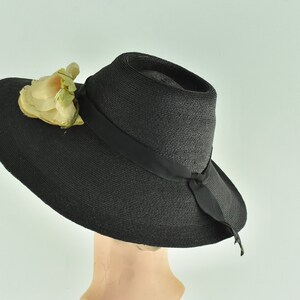 1930/40s Black Straw Hat ...... size Small image 3