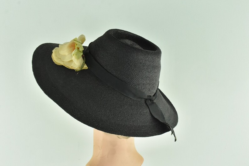 1930/40s Black Straw Hat ...... size Small image 3